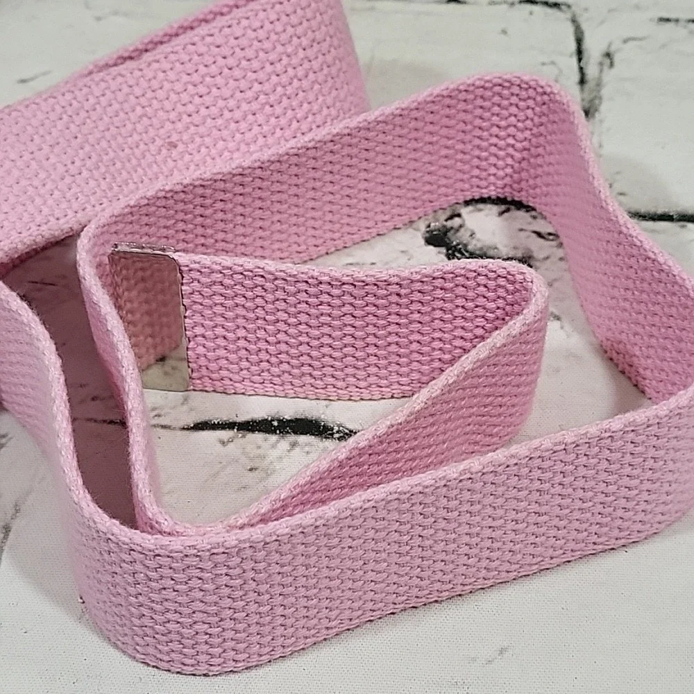 Pink Woven Adjustable Web Belt Gold-Tone Slider Belt Fits Upto 34